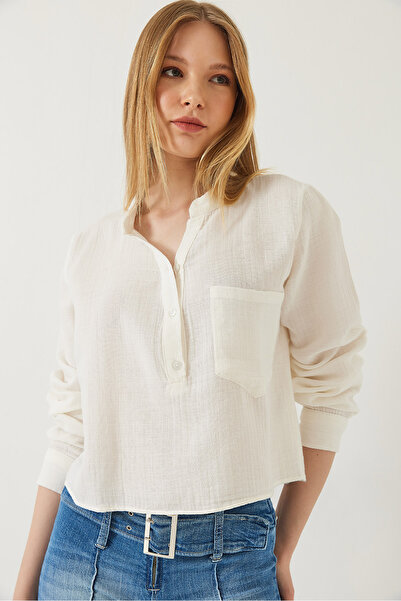 Bianco Lucci Women's Prevailing Collar Premium Muslin Shirt Blouse 1001 60271022