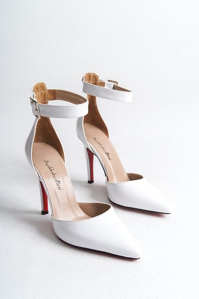 Ayakkabı Ateşi Stiletto din piele albă cu vârf ascuțit - Pantofi cu toc înalt pentru femei, salcie