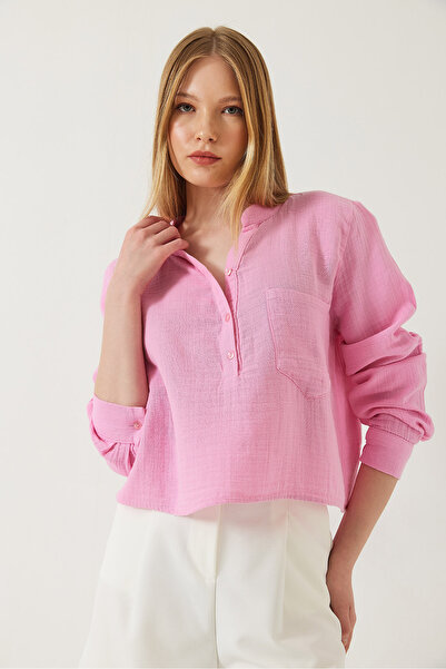 Bianco Lucci Dámská prémiová mušelínová košilová halenka s límečkem 1001 60271022