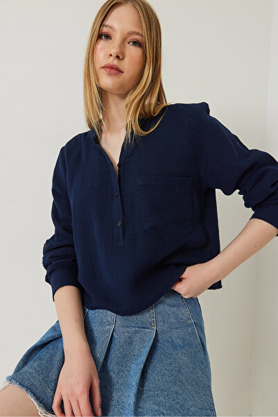 Bianco Lucci Premium-Musselin-Hemdbluse mit Richterkragen für Damen 1001 60271022