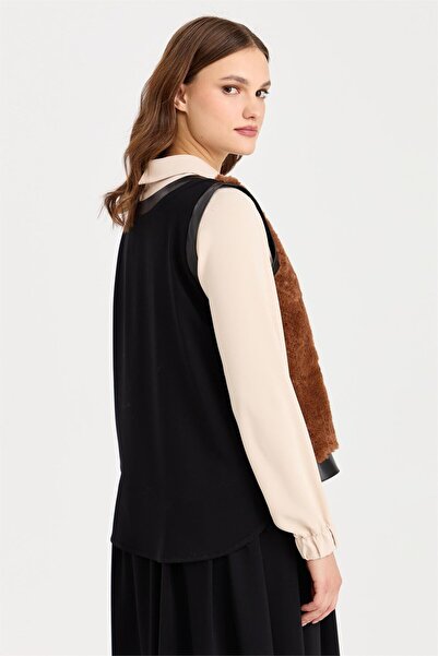 Esswaap Peluş Süeter Detaylı Tunik Süeter Etekli Kolyeli Takım Taba