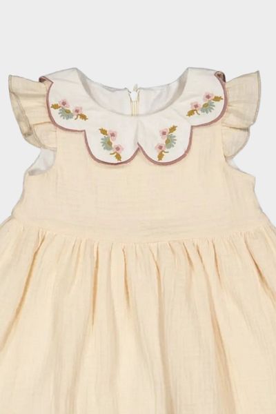 Numuu Muslin Dress Embroidery Embroidered Neckline Sleeves Ruffles Summer Girl's Dress
