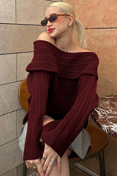 Madmext Burgundy Madonna Collar Women's Sweater Mg2274