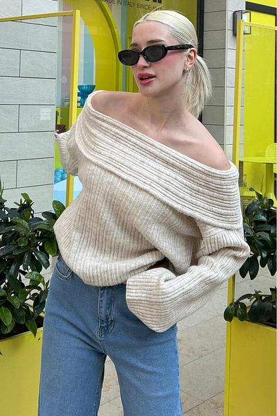 Madmext Ecru Madonna Collar Women's Sweater Mg2274