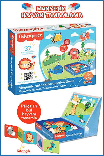 FISHER PRICE DİYTOY Mıknatıslı Magnet Hayvanlar Tamamlama Oyunu 37 Parça Kitapçık ve Manyetik Kutu  3+ Yaş