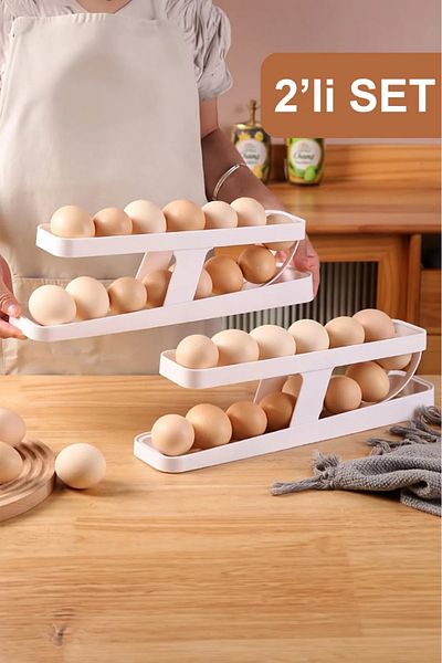 Bayev Roll Set of 2 2 Layers Egg Storage Container Refrigerator Egg Organizer