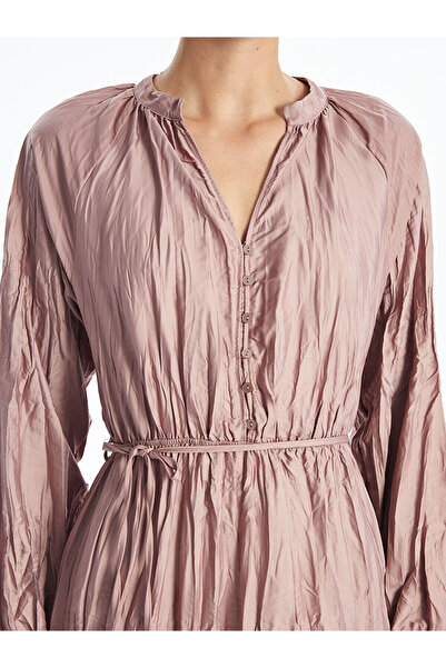 LC Waikiki Pink Scoop Neck Straight Long Sleeve Satin Dress