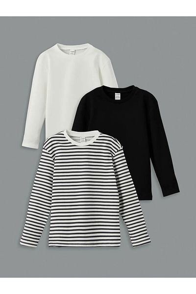 LC Waikiki Lcw Kids Ecru Crew Neck Striped Baby Boy T-Shirt 3Pcs