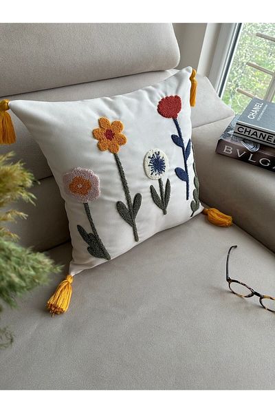 Reset 1 Throw Pillow Cover with Punch Embroidery