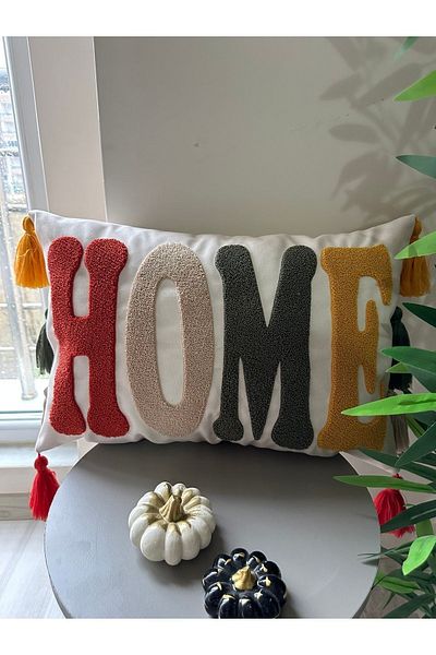Reset Punch Embroidered Throw Pillow Cover