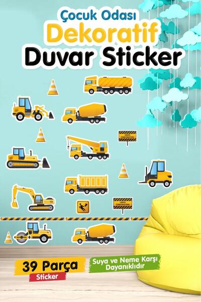 t tuğset etiket İş Makineleri Çocuk Odası Duvar Etiketleri Duvar Sticker Seti...