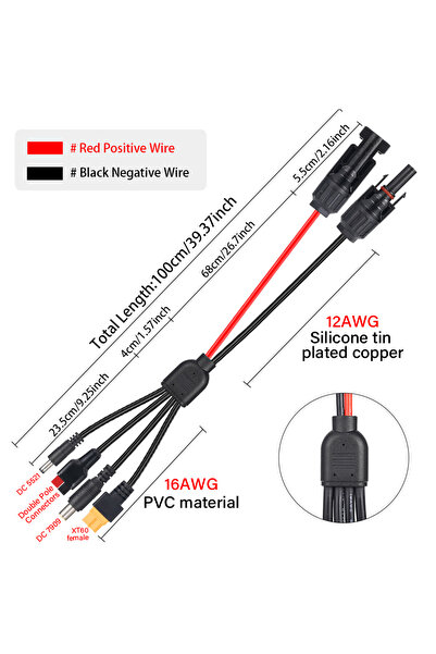 Choice موصل لوحة شمسية 12AWG 16AWG بطول 1 متر إلى سلك طاقة 7909/5521/6530/XT6...