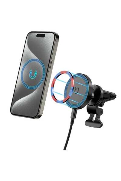 Asfal Kablosuz Şarj Özellikli Araba Telefon Tutucu Magsafe Uyumlu Havalandırm...