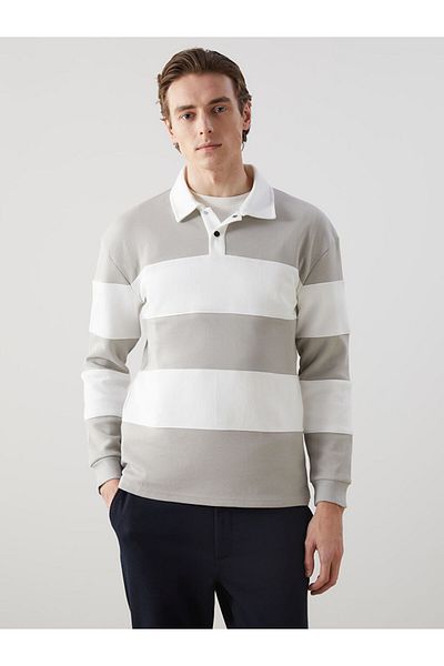 LC Waikiki Polo Neck Long Sleeve Striped Men's Sweatshirt