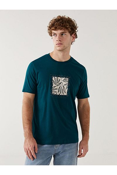 LC Waikiki Ανδρικό μπλουζάκι LCW Casual Crew Neck με στάμπα από βαμβακερό χτενισμένο βαμβάκι