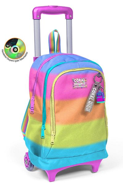 Coral High Kids Colorful Striped Three Compartment School Backpack with Squeegee 23970