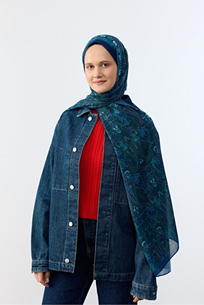 MİRSOY SCARF Etnik Desen Şal Asya Desen-mavi