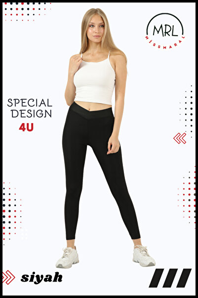 missmaral Kadın Siyah Yüksek Bel Çapraz Kemer Detaylı Tayt Mevsimlik Toparlay...