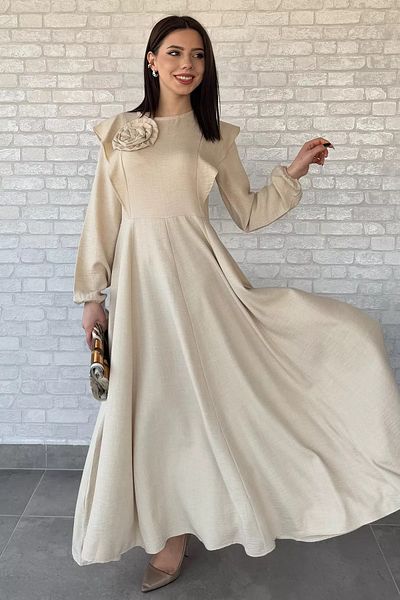 GÜLSELİ Πέτρινο τριαντάφυλλο με λεπτομέρεια Hijab Flared φόρεμα