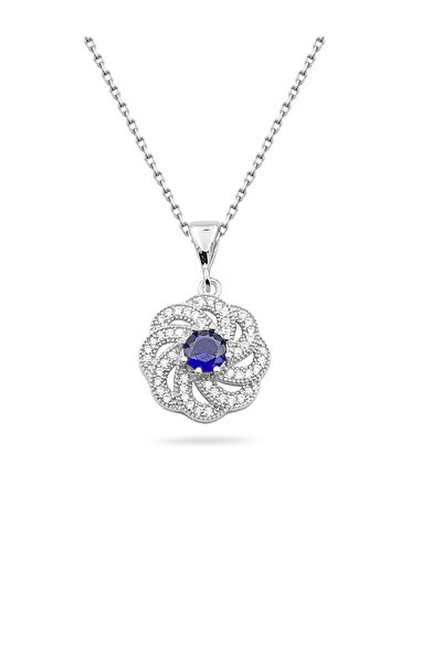 Brezza Lusso Jewelry Kraliyet Çiçeği Safir Taşlı Kadın Gümüş Kolye