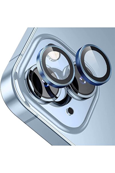 ERMER IPHONE 13 / IPHONE 13 MİNİ UYUMLU SAFİR METAL ÇERÇEVELİ KAMERA KORUMA L...