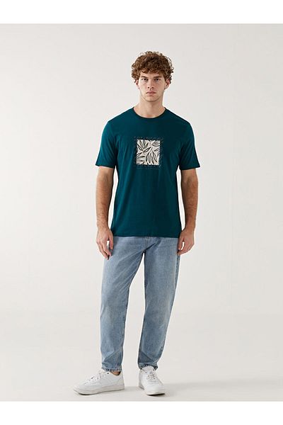 LC Waikiki Ανδρικό μπλουζάκι LCW Casual Crew Neck με στάμπα από βαμβακερό χτενισμένο βαμβάκι