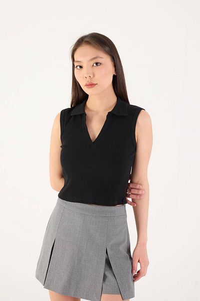 Addax Polo Neck Corded Tank Top A13405-s10