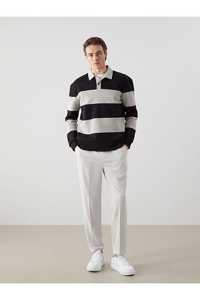 LC Waikiki Polo Neck Long Sleeve Striped Men's Sweatshirt