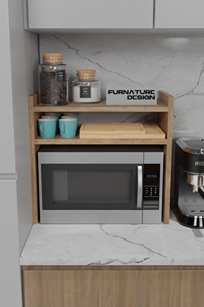 FurnatureDesign Tezgah Üstü Mikrodalga Fırın Rafı Mutfak Organizer Atlantik Çam