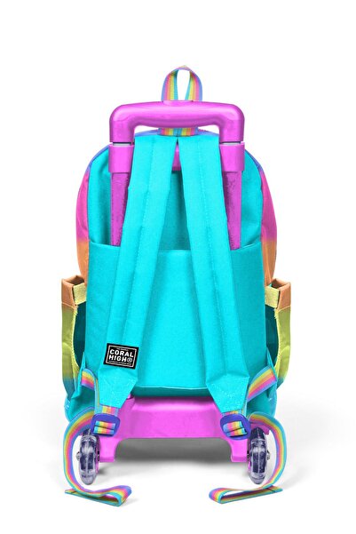 Coral High Kids Renkli Çizgili Üç Bölmeli Çekçekli Okul Sırt Çantası 23970