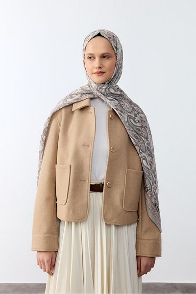 MİRSOY SCARF Ethnic Σάλι με ασιατικό σχέδιο - Ασημί Γκρι