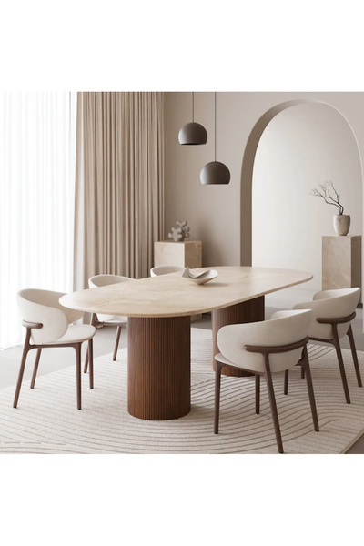 Sümeyra Marble Art LARS - Doğal Traverten Yemek Masası | Ahşap Ayaklı | 90*190cm |