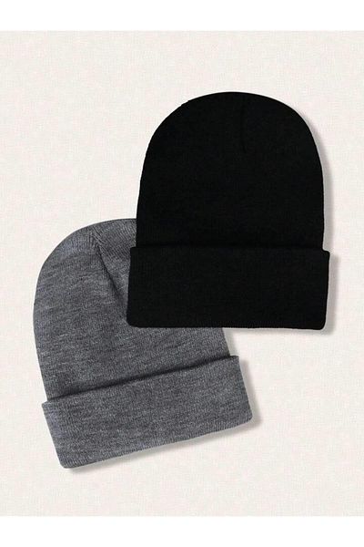 Eke Tekstil Unisex Folded ANTHRACITE, BLACK 2-Piece Beret Set EKEBERESETİ2LIYENI