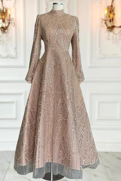 Amine Hüma Karina Abiye Elbise Gold