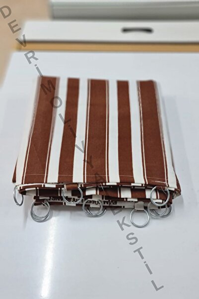 DEVRİM OLİVYA TEKSTİL Halkalı-kahve-beyaz Özel Dikim Lüks Branda Balkon Perdesi Ölçüler--en-x-yüksekliktir