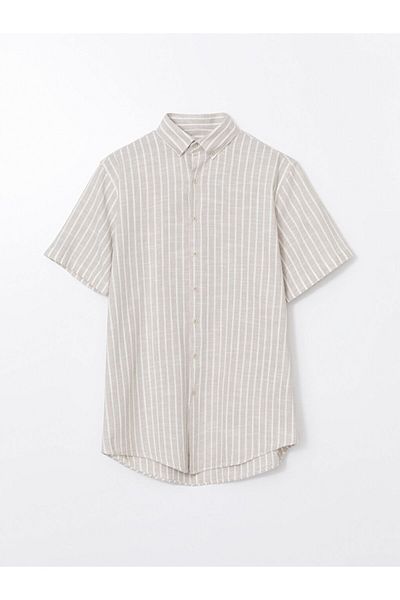 LC Waikiki Ανδρικό πουκάμισο SOUTHBLUE Regular Fit με κοντό μανίκι ριγέ ποπλίνα