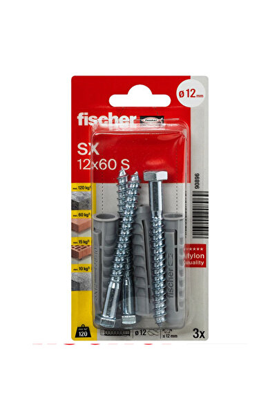 Fischer SX12X60 ALTIGEN BAŞLI VİDALI DÜBEL (3'LÜ)