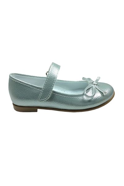 OrtopedikAL 1010 Emt Silver Vk Shiny Ballerinas - Mustache Bow Girls' Evening Dress Shoes Fancy