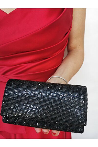 NAZART Γυναικείο πέτρινο μαύρο βραδινό φόρεμα Clutch Chain Strap Hand Wedding Engagement Night Shoulder Bag