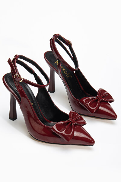 RİSSOLİ Rissoli Women's Burgundy Patent Leather Bow Heeled Shoes