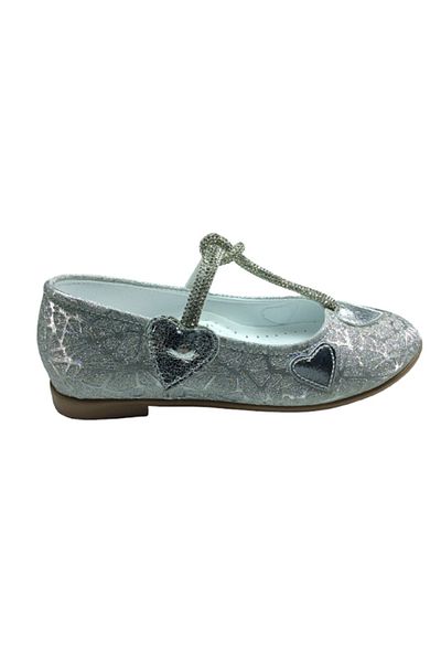 OrtopedikAL 1010 Model Silver Shiny Stone Ballerinas - Girl's Wedding Evening Dress Shoes