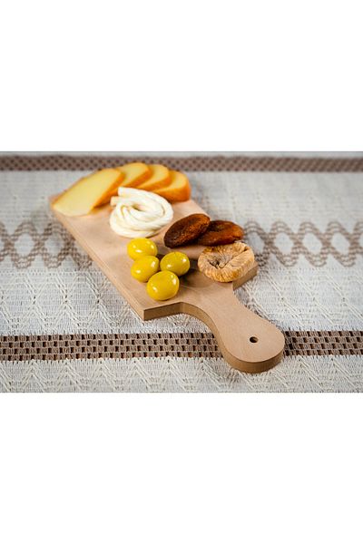 Zevahir Mobilya Dekorasyon Rectangular Presentation and Cutting Board with Wooden Handle, Vegetable, Fruit and Cookie Plate for Breakfast and Serving