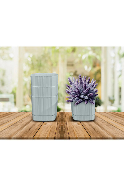 ATA HOME Karezar Seti – 4 Adet Kare Şekilli Küçük Saksı, Gri Renk (1.3 Litre)...