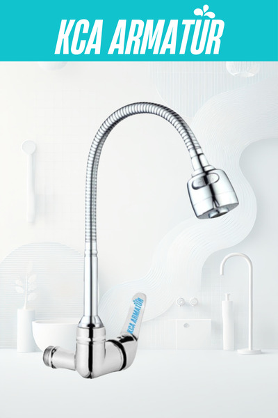 KCA ARMATÜR Kca Duvardan Tek Su Çıkışlı Krom 2 Fonksiyonlu Spiral Oynar Borul...