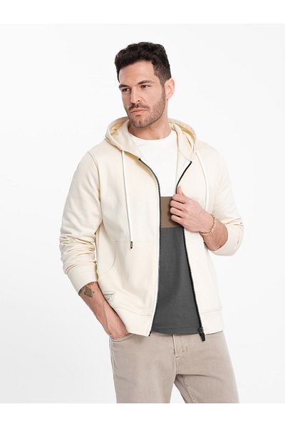 OMBRE Ανδρικό φούτερ με κουκούλα BASIC - κρεμ V11 OM-SSBZ-0178 L