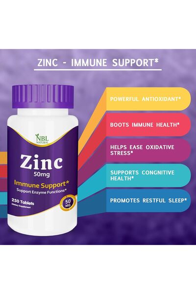 NBL Natural Zinc Gluconate 50mg, Supports Wellness, Immune System 250 Tablets