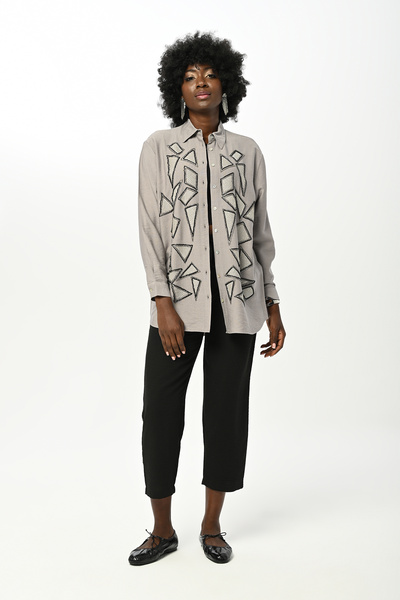 Orfeo Negro Women Geometric Shape Stone Embroidered Oversize Shirt