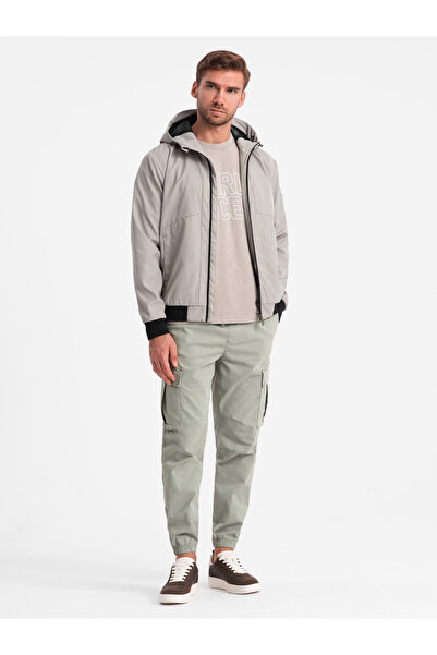 OMBRE Pánská lehká bunda se síťovanou podšívkou a kapucí - šedá V6 OM-JANP-0149 XL