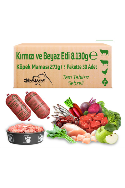 Çiğmamam Doğal Kedi ve Köpek Maması Çiğmamam BARF Kırmızı ve Beyaz Etli Tahıl...