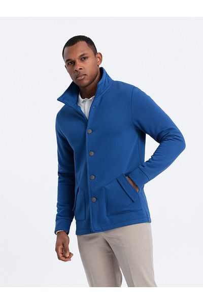 OMBRE Hanorac casual pentru bărbați cu guler cu nasturi - albastru V1 OM-SSZP-0171 S